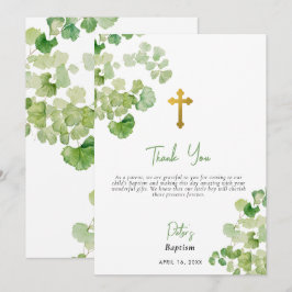 水彩緑の少年ガール《キリスト教》洗礼式や命名式バプテスマ サンキューカード