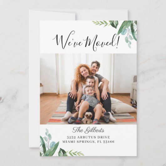 水彩緑の引っ越し祝いパーティーパーティー写真 招待状 (正面)