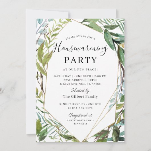 水彩緑の引っ越し祝いパーティーパーティー写真 招待状 (裏面)