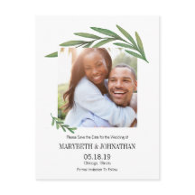 水彩緑の日付写真はがきを保存