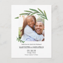 水彩緑の日付写真はがきを保存 案内ポストカード