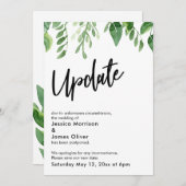 水彩緑の更新結婚カード延期 招待状 (正面/裏面)