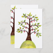 水彩緑の木のウェディングレセプションカード 招待状 (正面/裏面)