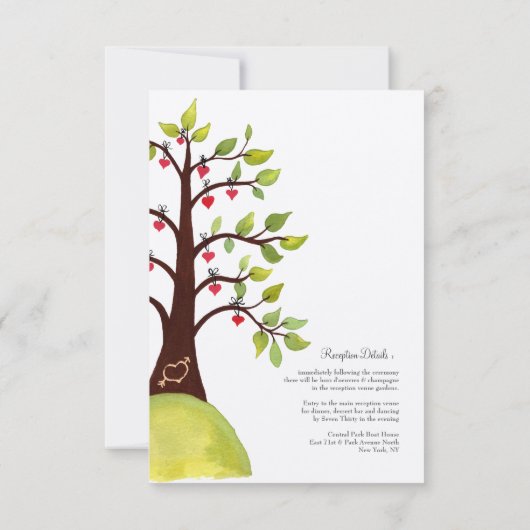 水彩緑の木のウェディングレセプションカード 招待状 (裏面)