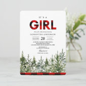 水彩緑の松と赤のバッファロープレイドイン 招待状 (スタンド正面)