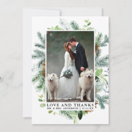 水彩緑の松の愛感謝していの結婚姿 サンキューカード