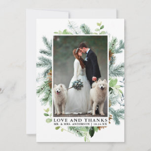 水彩緑の松の愛感謝していの結婚姿 サンキューカード