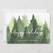 水彩緑の松の木がビジネスハッピー シーズンカード (正面)