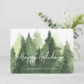 水彩緑の松の木がビジネスハッピー シーズンカード (スタンド正面)