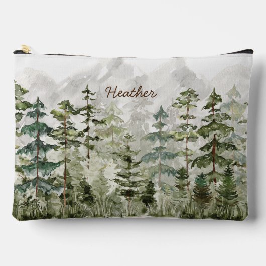 水彩緑の松の森 アクセサリーポーチ (正面)