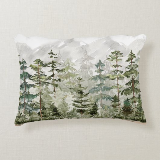 水彩緑の松の森 アクセントクッション (正面)