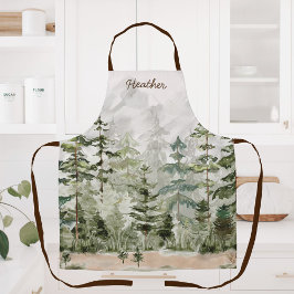 水彩緑の松の森 エプロン
