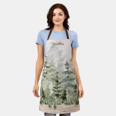 水彩緑の松の森 エプロン (着用した状態)