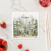 水彩緑の松の森 スタンダードカクテルナプキン (インサイチュ)