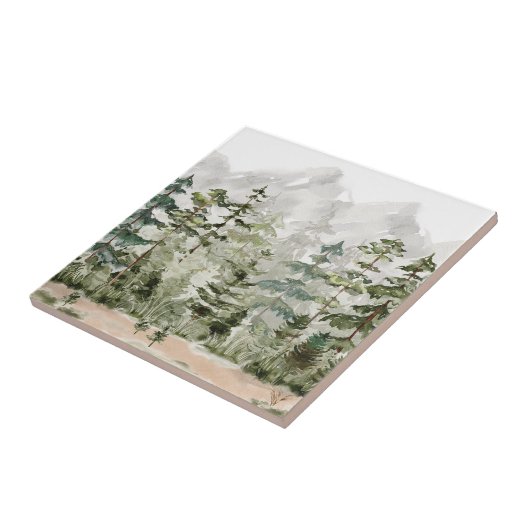 水彩緑の松の森 タイル (側面)