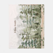 水彩緑の松の森 フリースブランケット (正面)