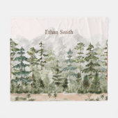 水彩緑の松の森 フリースブランケット (正面(横))