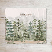 水彩緑の松の森 フリースブランケット