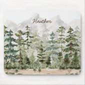 水彩緑の松の森 マウスパッド (正面)