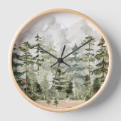 水彩緑の松の森 壁時計 (正面)