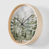 水彩緑の松の森 壁時計 (傾斜)