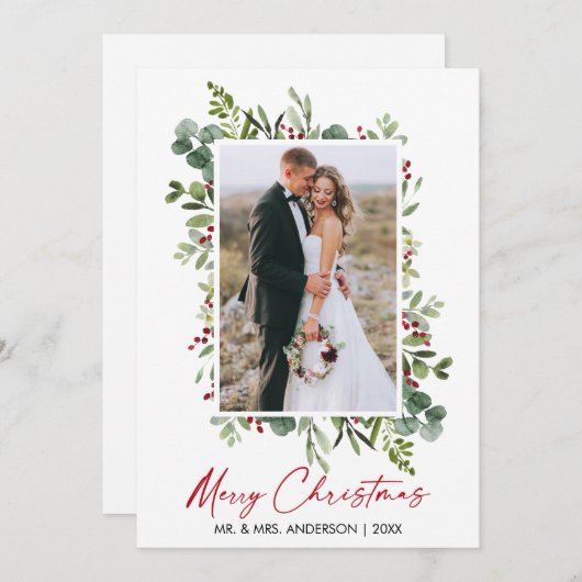 水彩緑の果実の書道赤いインク シーズンカード (正面/裏面)