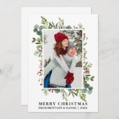 水彩緑の果実カップルのクリスマス シーズンカード (正面/裏面)
