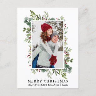水彩緑の果実カップルのクリスマス ポストカード
