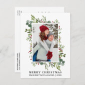 水彩緑の果実カップルのクリスマス ポストカード (正面/裏面)