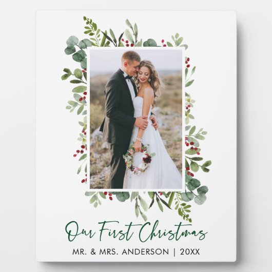 水彩緑の果実クリスマスフォト フォトプラーク (正面)