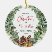 水彩緑の果実結婚の写真グリーン セラミックオーナメント (正面)