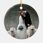 水彩緑の果実結婚の写真グリーン セラミックオーナメント (裏面)