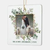 水彩緑の果実結婚の写真グリーン セラミックオーナメント (左)