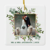 水彩緑の果実結婚の写真グリーン セラミックオーナメント (正面)