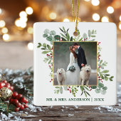 水彩緑の果実結婚の写真グリーン セラミックオーナメント