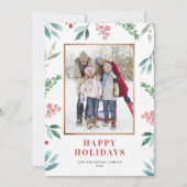 水彩緑の枠ハッピーホリデーズフォト シーズンカード (正面)