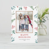 水彩緑の枠ハッピーホリデーズフォト シーズンカード (スタンド正面)