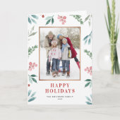 水彩緑の枠ハッピーホリデーズフォト シーズンカード (正面)