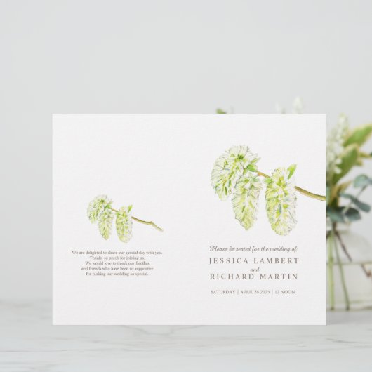 水彩緑の柳のカチキンウェディングプログラム (スタンド正面)