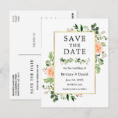 水彩緑の桃フローラセーブザデート ポストカード (正面/裏面)