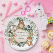 水彩緑の森林地に動物のベビーシャワー ペーパープレート (パーティー)