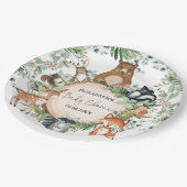 水彩緑の森林地に動物のベビーシャワー ペーパープレート (アングル)