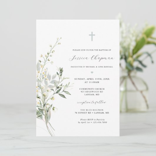 水彩緑の洗礼 招待状 (スタンド正面)