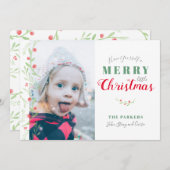 水彩緑の漿果小メリークリスマス シーズンカード (正面/裏面)