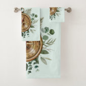 水彩緑の熱帯離れの葉コンパス バスタオルセット (インサイチュ)