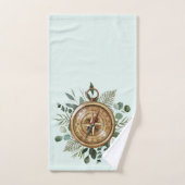 水彩緑の熱帯離れの葉コンパス バスタオルセット (ハンドタオル)