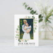 水彩緑の白いフローラ日付を保存 ポストカード (スタンド正面)