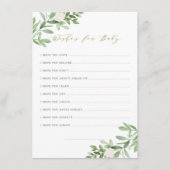 水彩緑の白い花がベビーを願う エンクロージャーカード (正面)