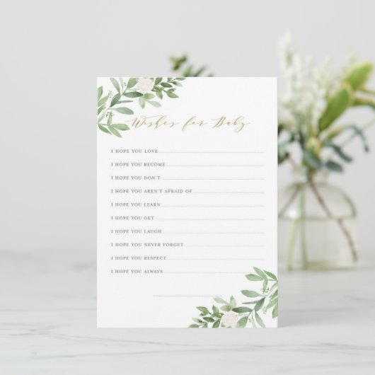 水彩緑の白い花がベビーを願う エンクロージャーカード (スタンド正面)