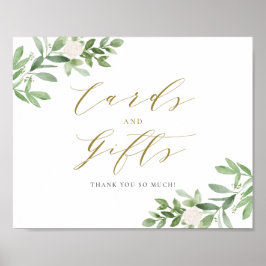 水彩緑の白い花のカードとギフト ポスター